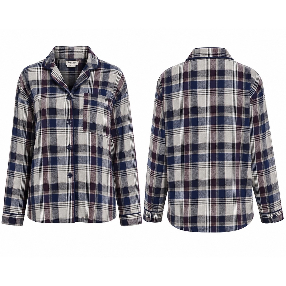 BedHead Boyfriend Pajamas Top Women XXL Blue Purple Plaid Cotton LS Button Down